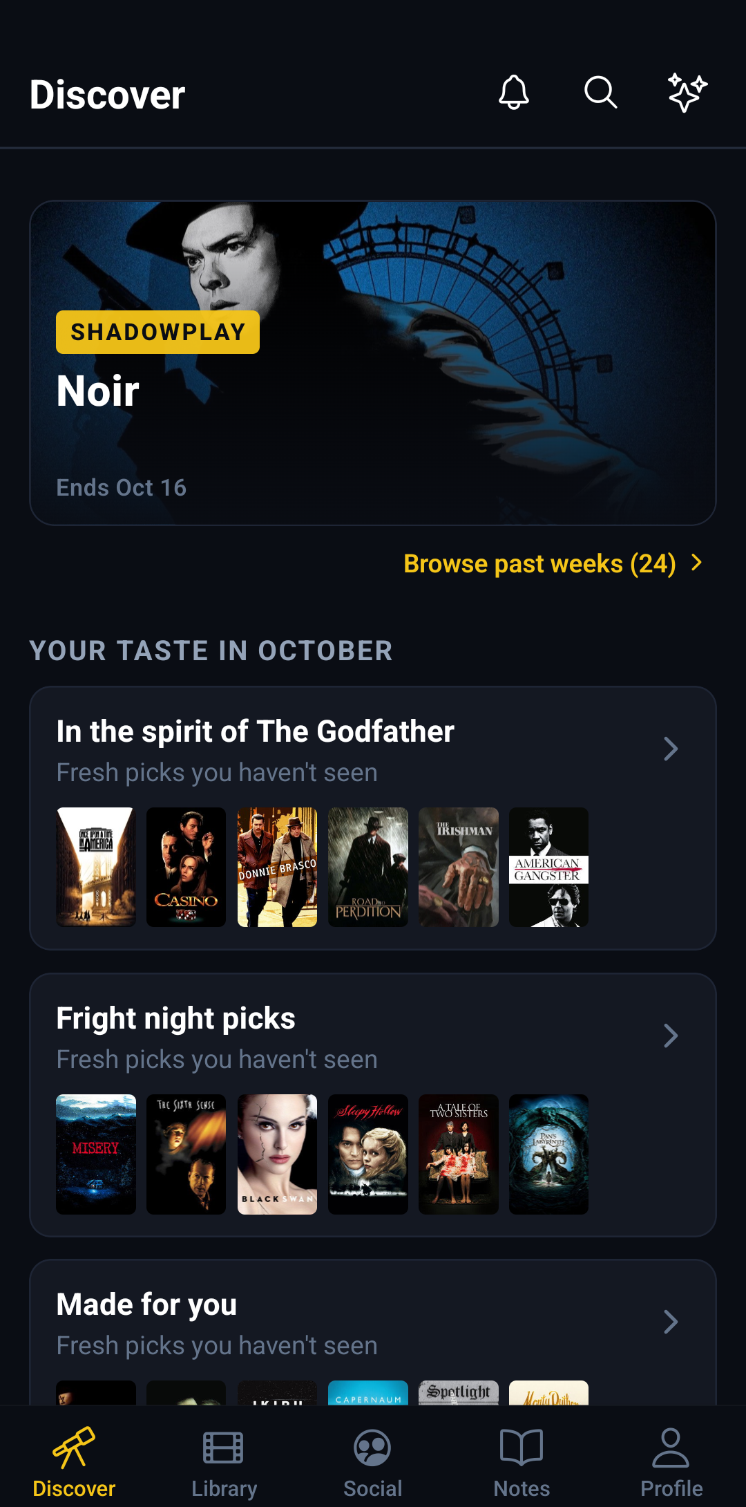 Discover screen of the app