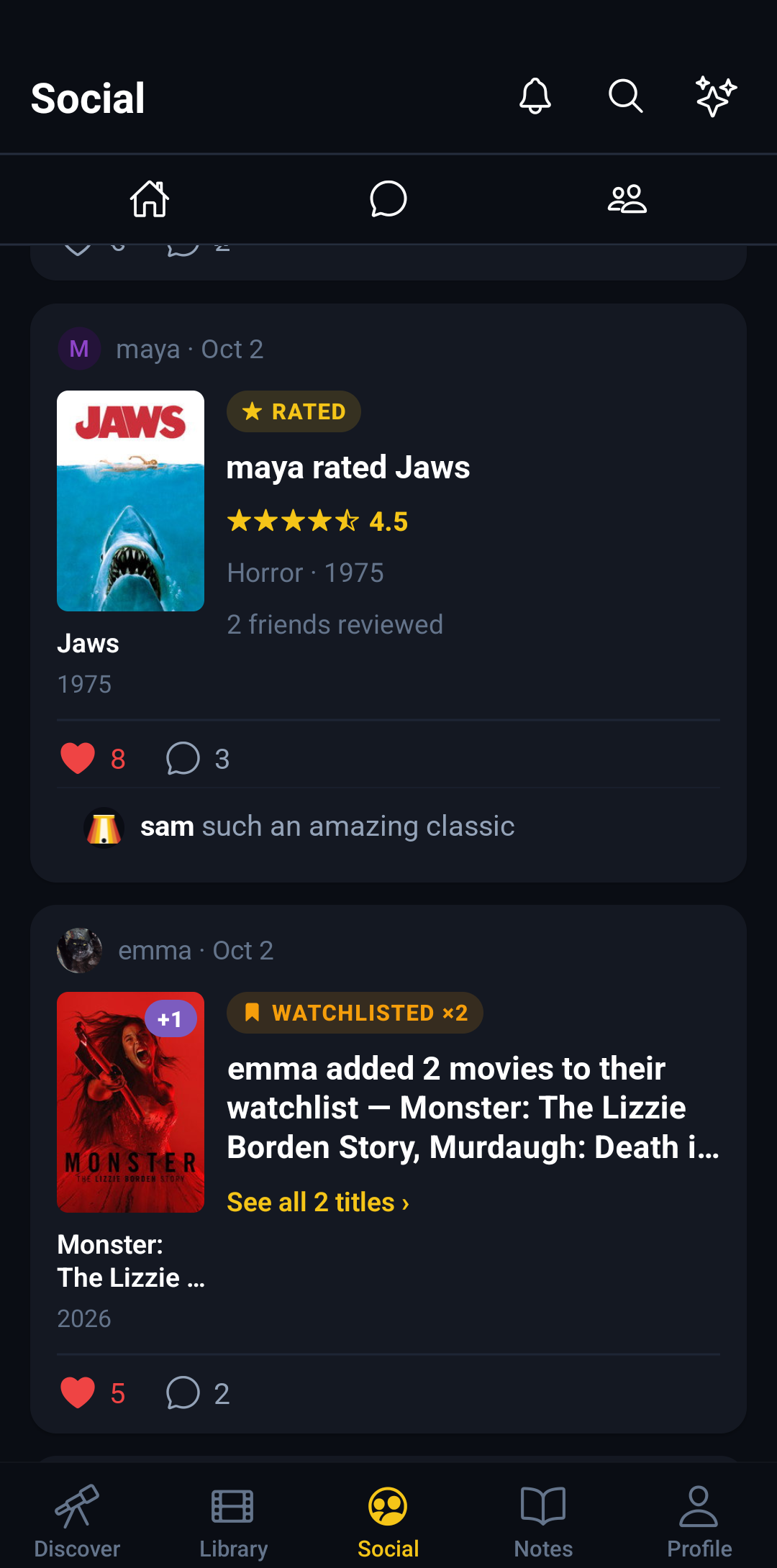 Friends feed screen of the app